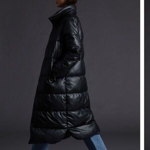 Faux Leather Black Puffer Coat